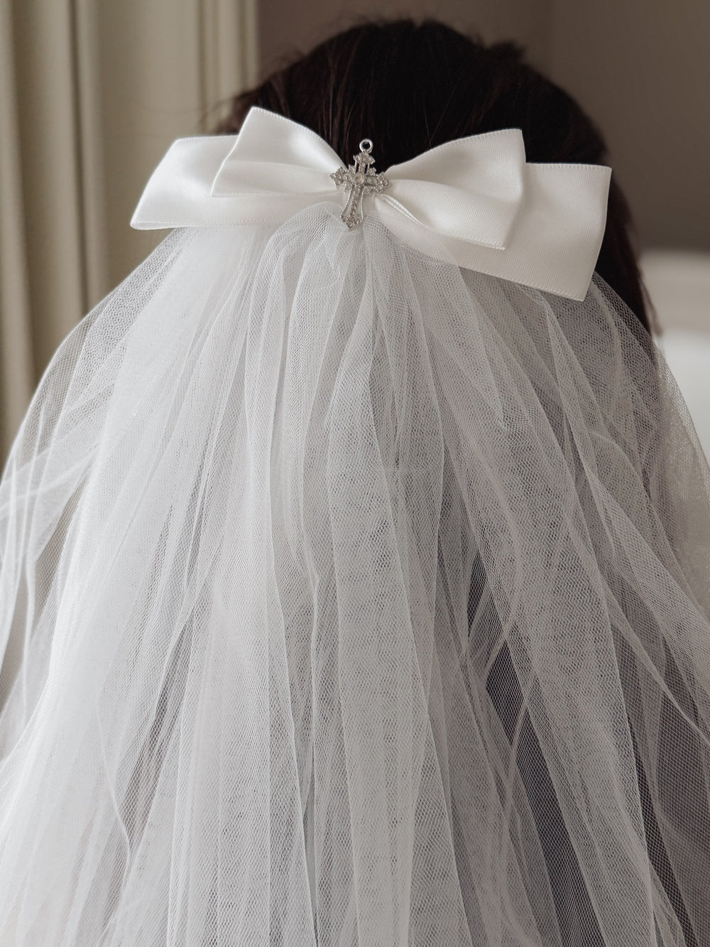 Girls Communion veil with silver cross