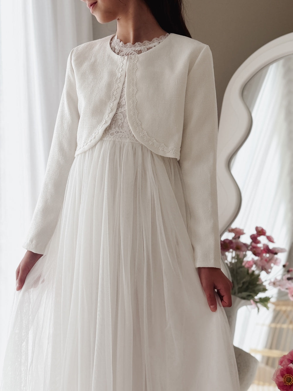 Communion jacket with delicate trim