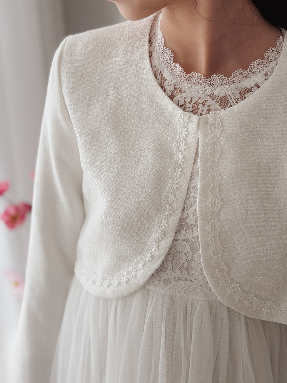 textured white  jacket for girls wedding outfit