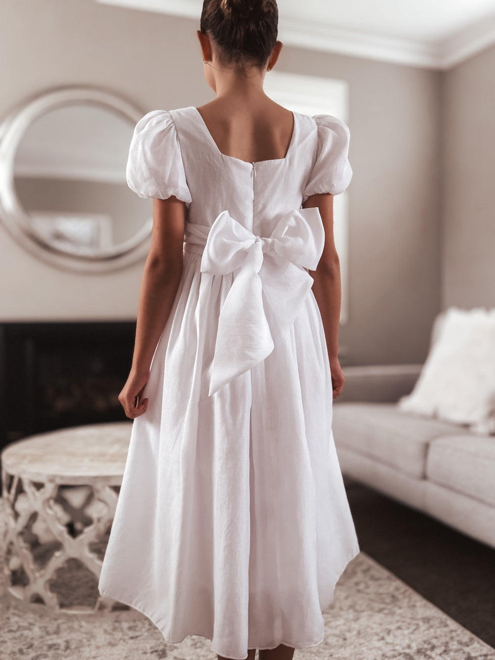Gardenia tea-length white girls dress