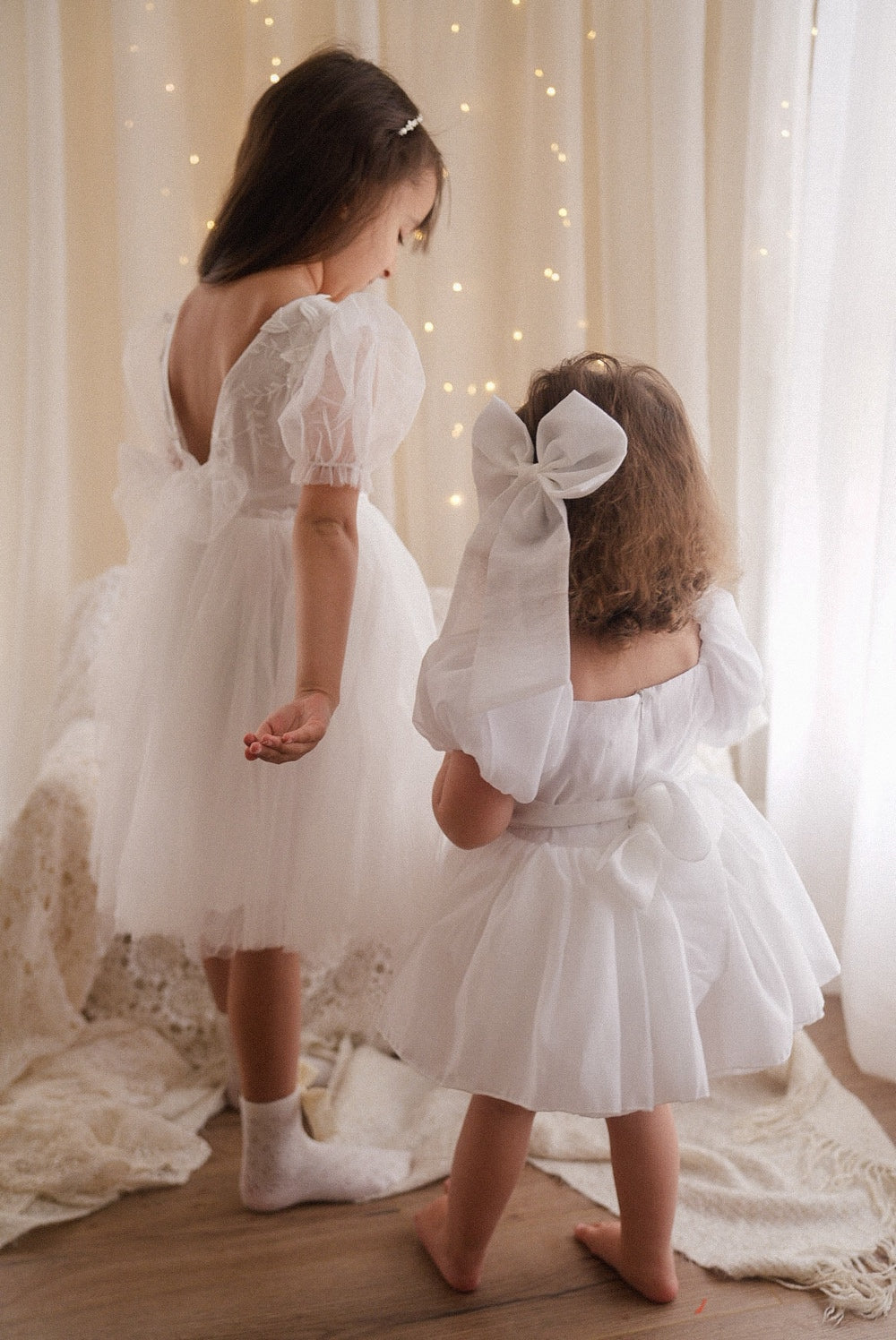 Gemma Puff Sleeve White Flower Girl Dress - A Little Lacey · Photo 5 of 8