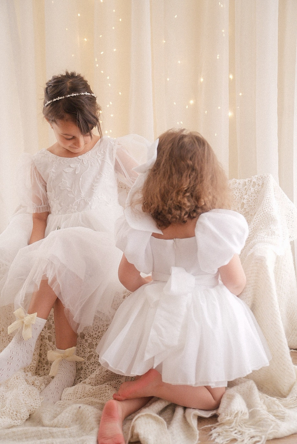 Gemma Puff Sleeve White Flower Girl Dress - A Little Lacey · Photo 6 of 8