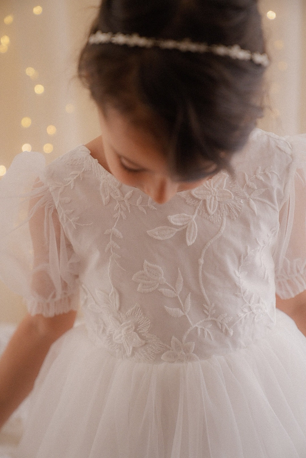 Gemma Puff Sleeve White Flower Girl Dress - A Little Lacey · Photo 3 of 8