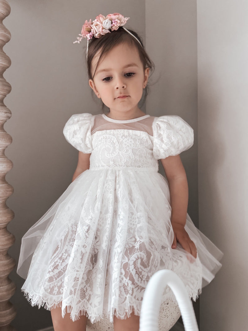 Genevieve Girls White Lace Dress - A Little Lacey
