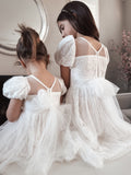 Genevieve girls white lace and tulle occasion dress