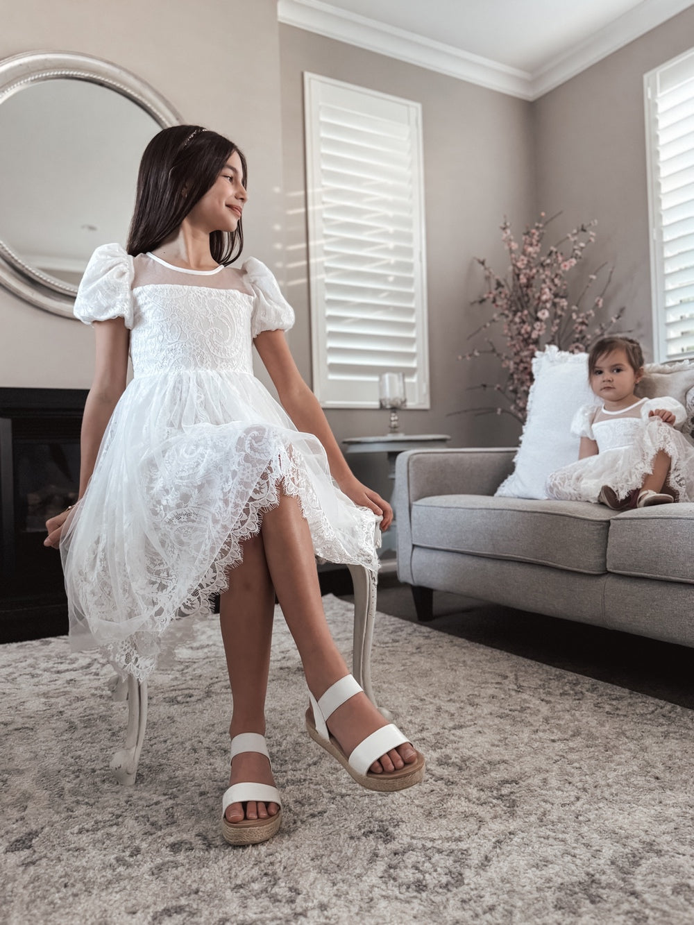 Genevieve girls white lace and tulle occasion dress