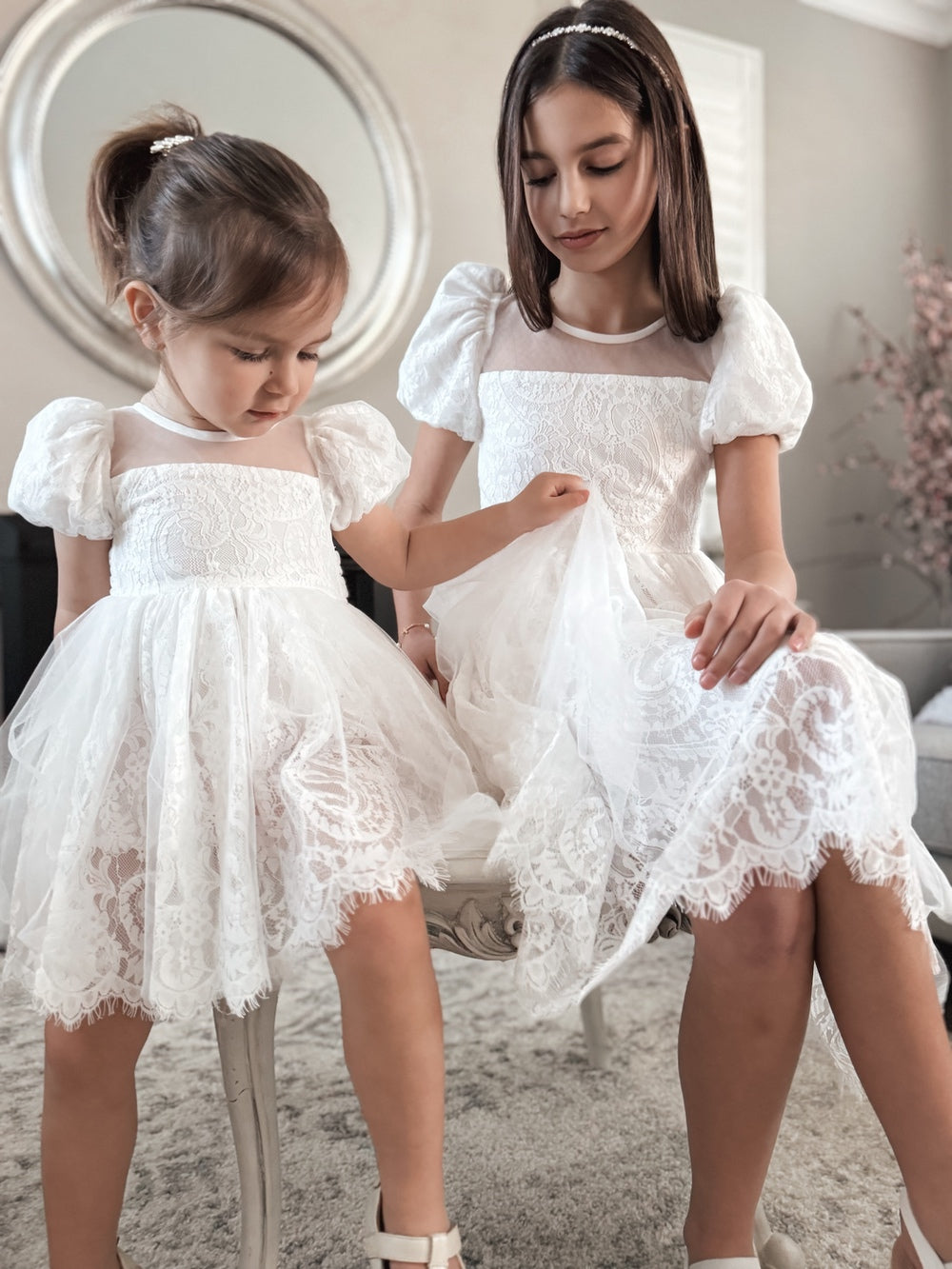 Genevieve white lace Christening dress for girls