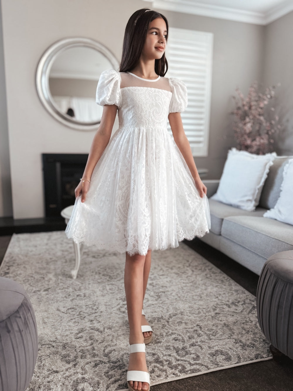 Soft lace white special occasion dress for girls