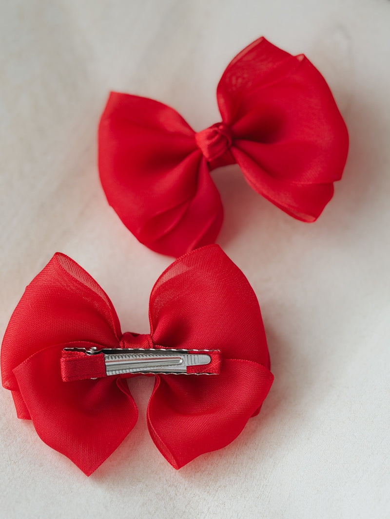 Red Girls Pigtail Bows - A Little Lacey