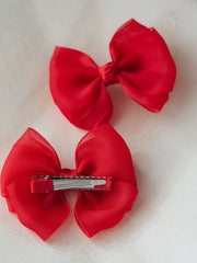 Red Girls Pigtail Bows - A Little Lacey