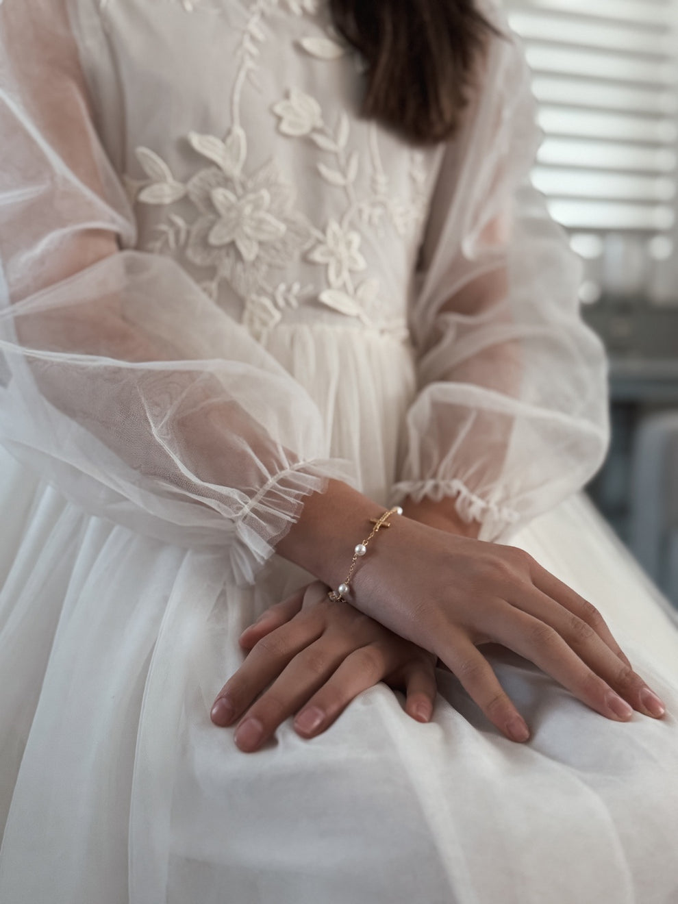 Gold Cross & Pearls Girls Bracelet - A Little Lacey · Photo 3 of 4