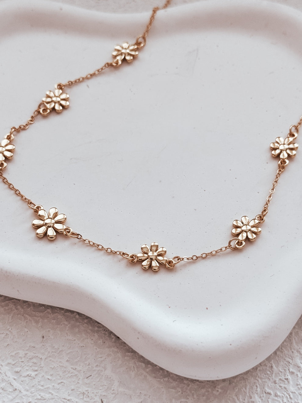 Golden Daisy Dreams Girls Necklace with seven flower charms