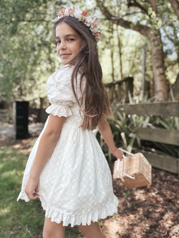 Grace Girls White Broderie Dress - A Little Lacey