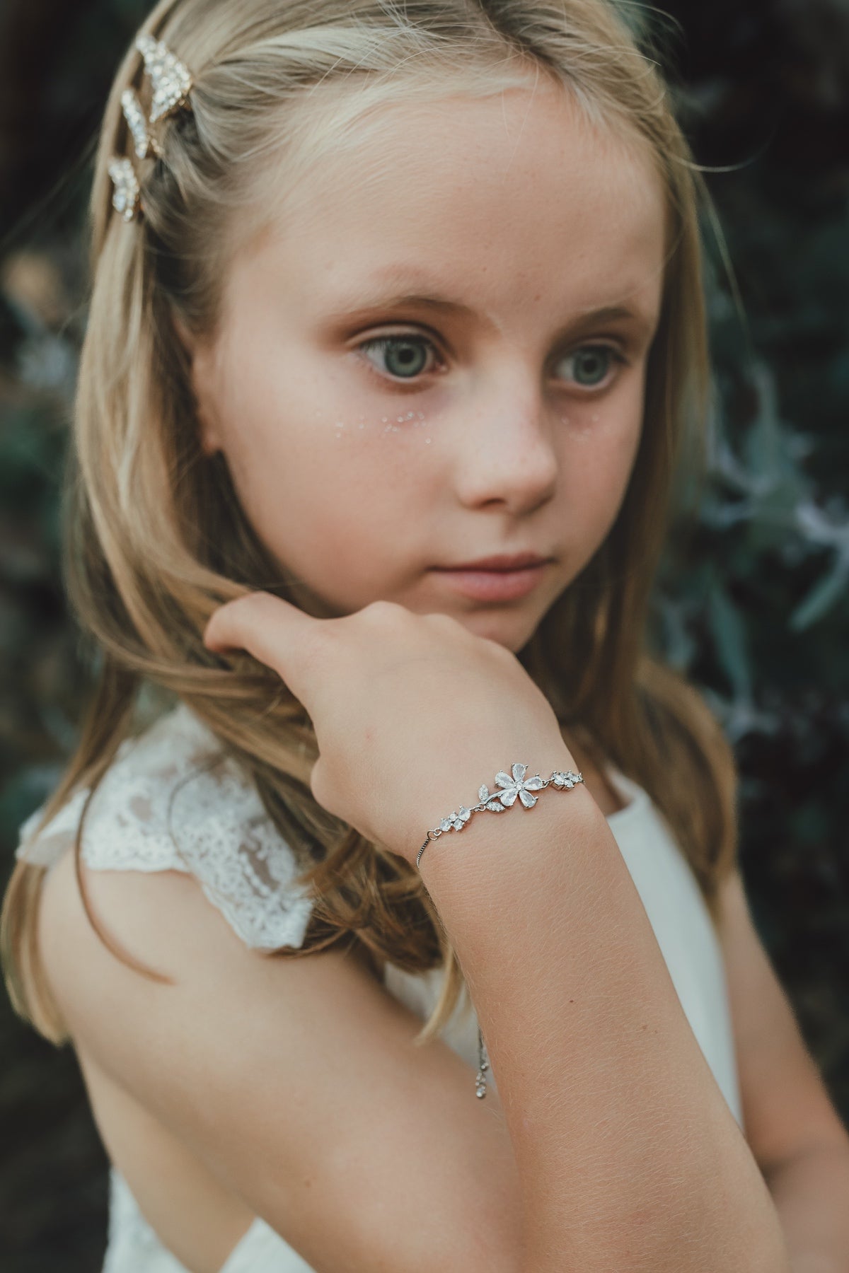 Girls Silver Flower Bracelet
