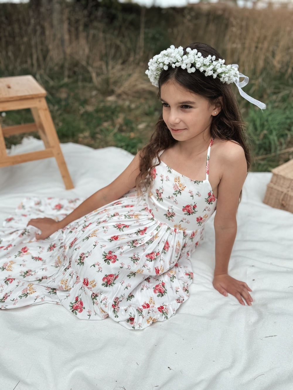 White Baby's Breath Flower Crown - Girls Boho Dresses