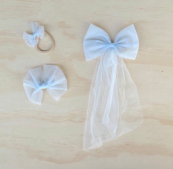 Lotus Dusty Blue Tulle Bow - Blush Spring Collection