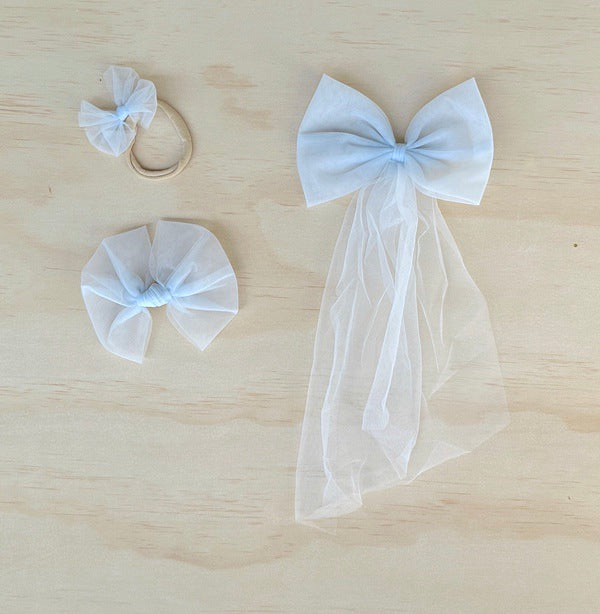 Lotus Dusty Blue Tulle Bow - Bows and Hairclips