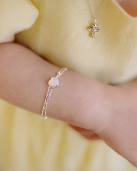 girls sterling silver moonstone heart bracelet