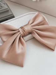 Girls Mocha Satin Bow - A Little Lacey