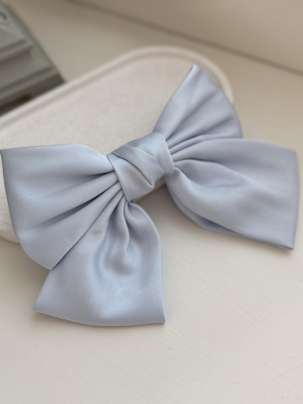 Girls Light Blue Satin Bow - A Little Lacey · Photo 2 of 2