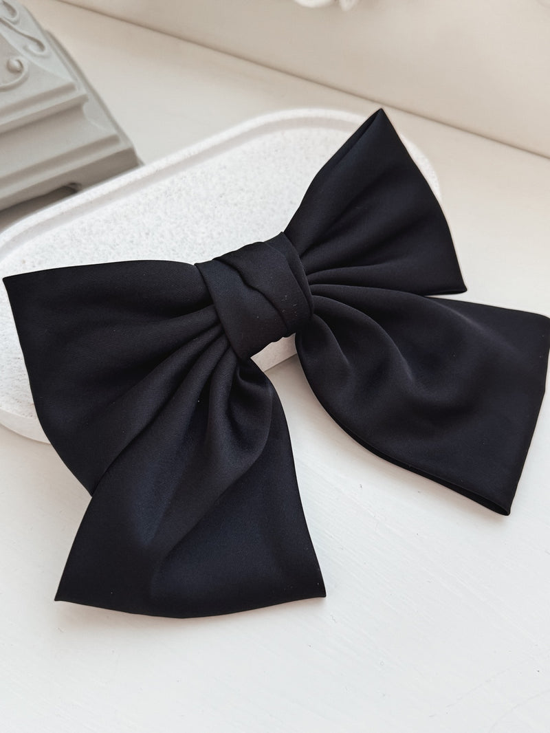 Girls Black Satin Bow - A Little Lacey