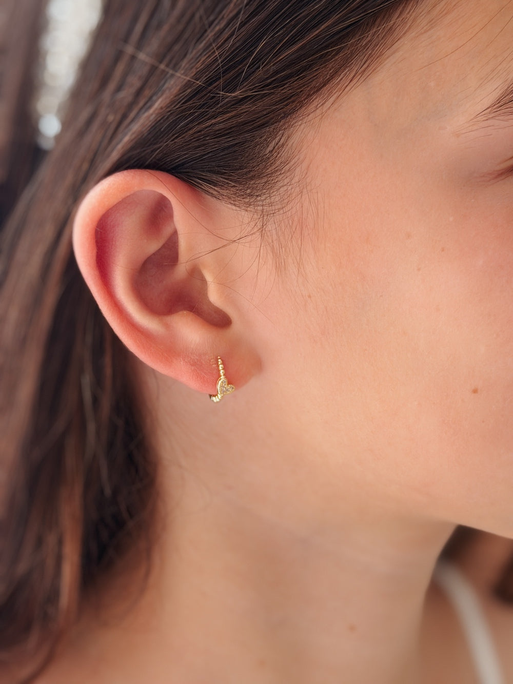 Dainty gold heart hoop earrings for girls jewellery