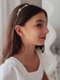 Hypoallergenic girls silver earrings with diamante hearts