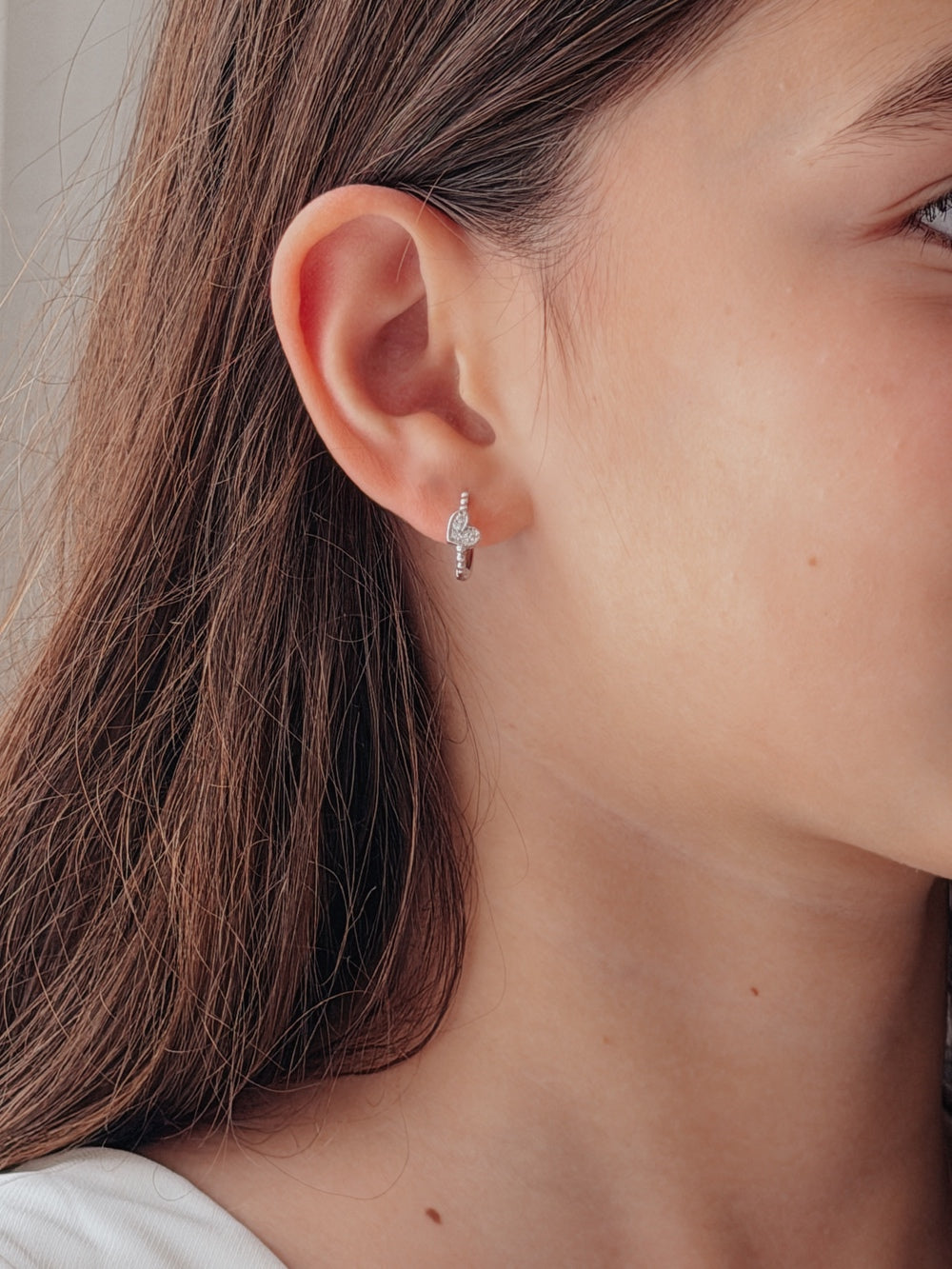 Girls heart charm earrings in silver sterling silver