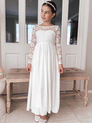 Hailey Girls Long Sleeve White Lace Dress - A Little Lacey