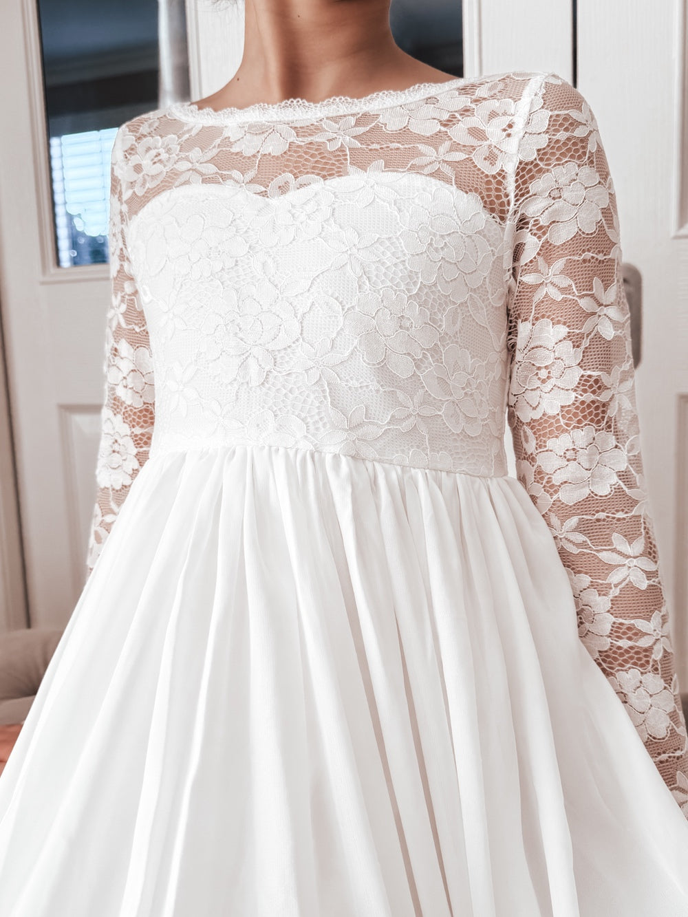 Hailey Girls Long Sleeve White Lace Dress