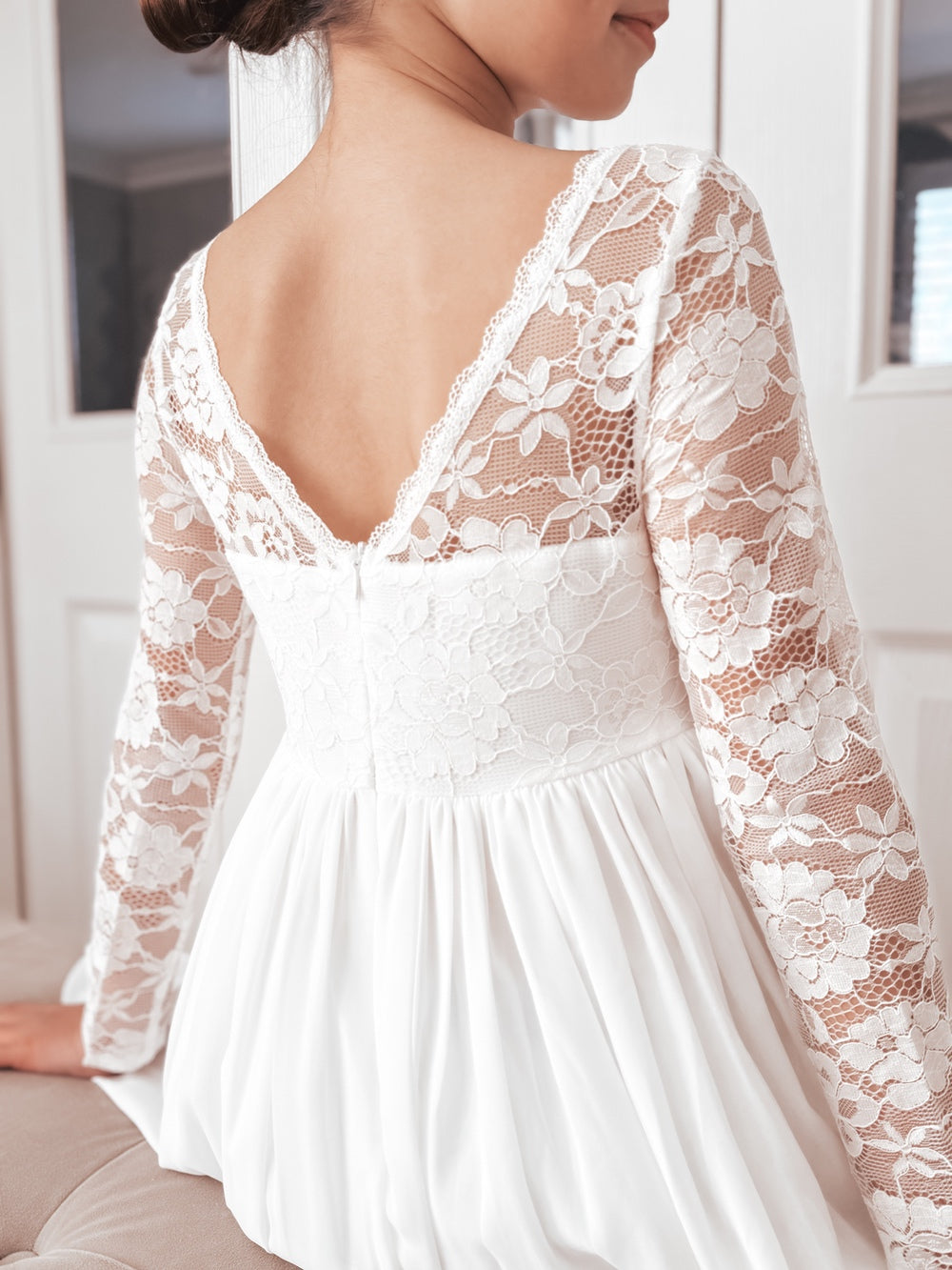 First Communion Dress White Long Sleeve Dress Kids White Stretchy Lace Empire Waist Three-Quarter Sleeve First Communion Dress White Long Sleeve Dress Kids White Stretchy Lace Empire Waist Three-Quarter Sleeve