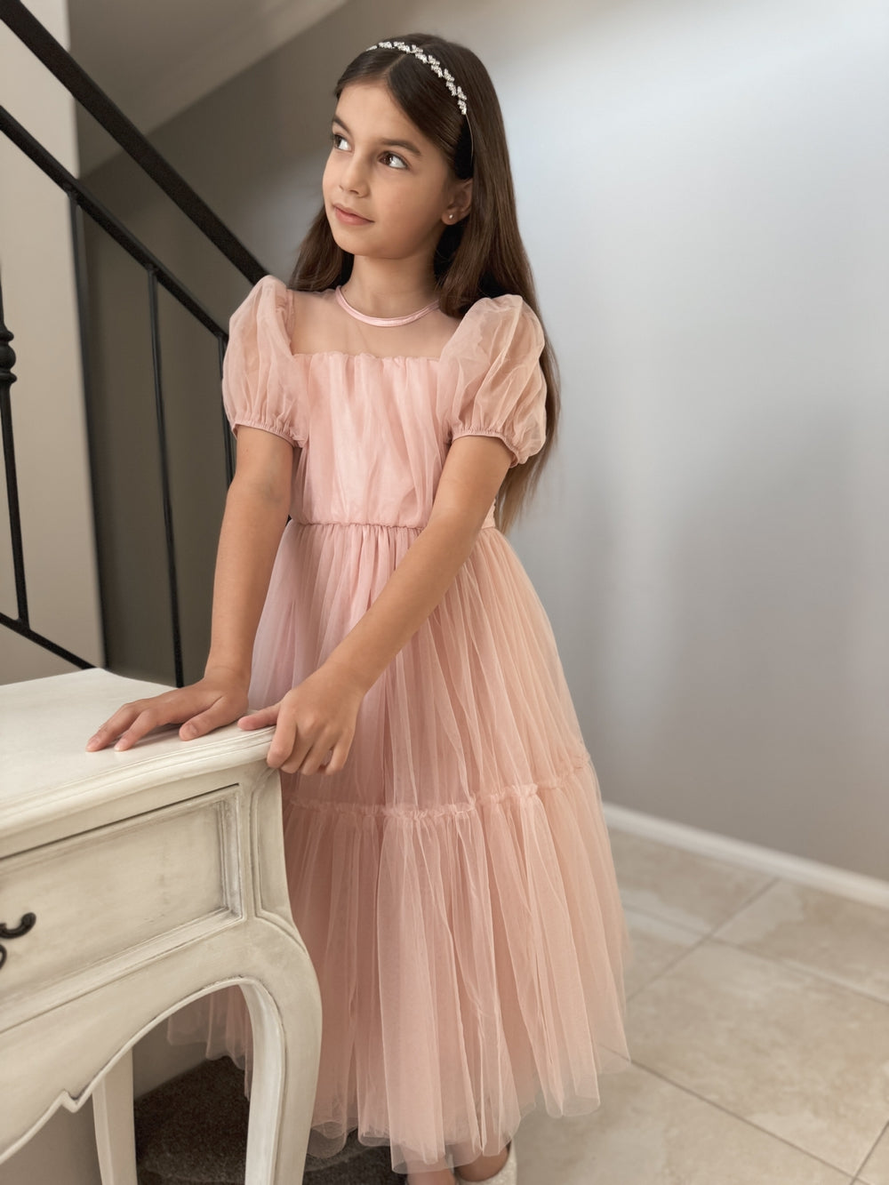 Harmony Puff Sleeve Dusty Pink Dress - Flower Girl Dresses
