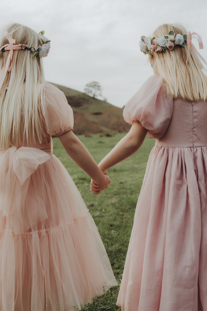 Lucy Girls Puff Sleeve Dress - Dusty Pink - A Little Lacey