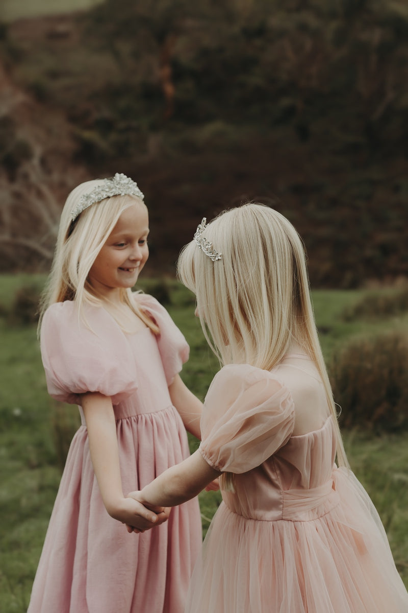 Lucy Girls Puff Sleeve Dress - Dusty Pink - A Little Lacey