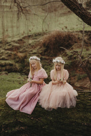 Lucy Girls Puff Sleeve Dress - Dusty Pink - A Little Lacey