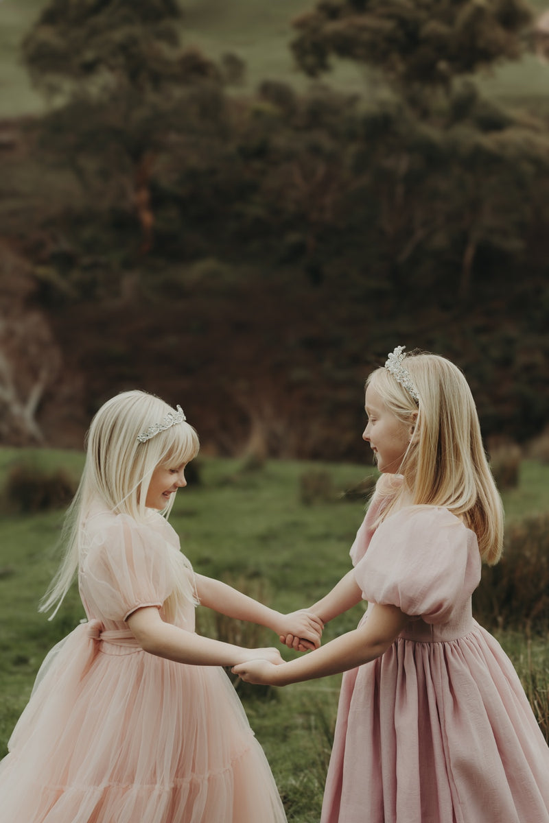 Lucy Girls Puff Sleeve Dress - Dusty Pink - A Little Lacey