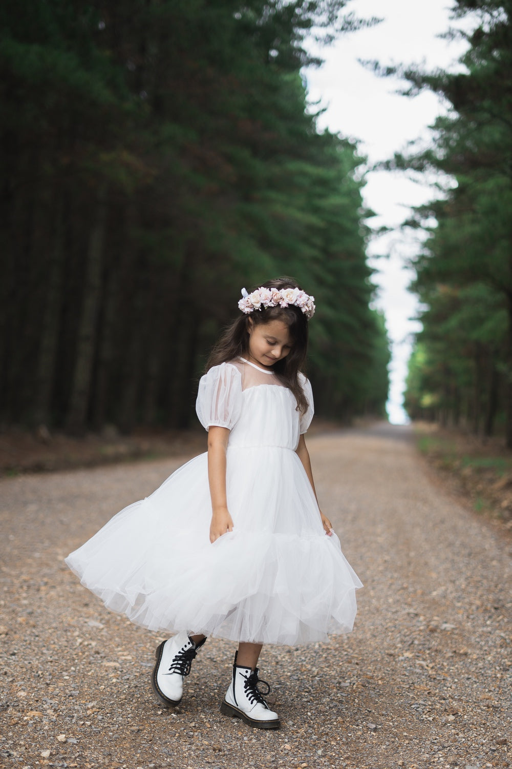 2025 white communion dress - tea length with flower crown