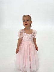 Harper Puff Sleeve Pink Girls Dress - A Little Lacey