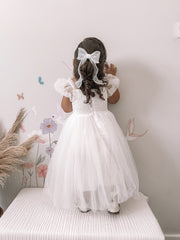 Harper Puff Sleeve White Girls Dress - A Little Lacey