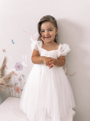 Harper Puff Sleeve White Girls Dress - A Little Lacey