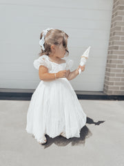 Harper Puff Sleeve White Girls Dress - A Little Lacey