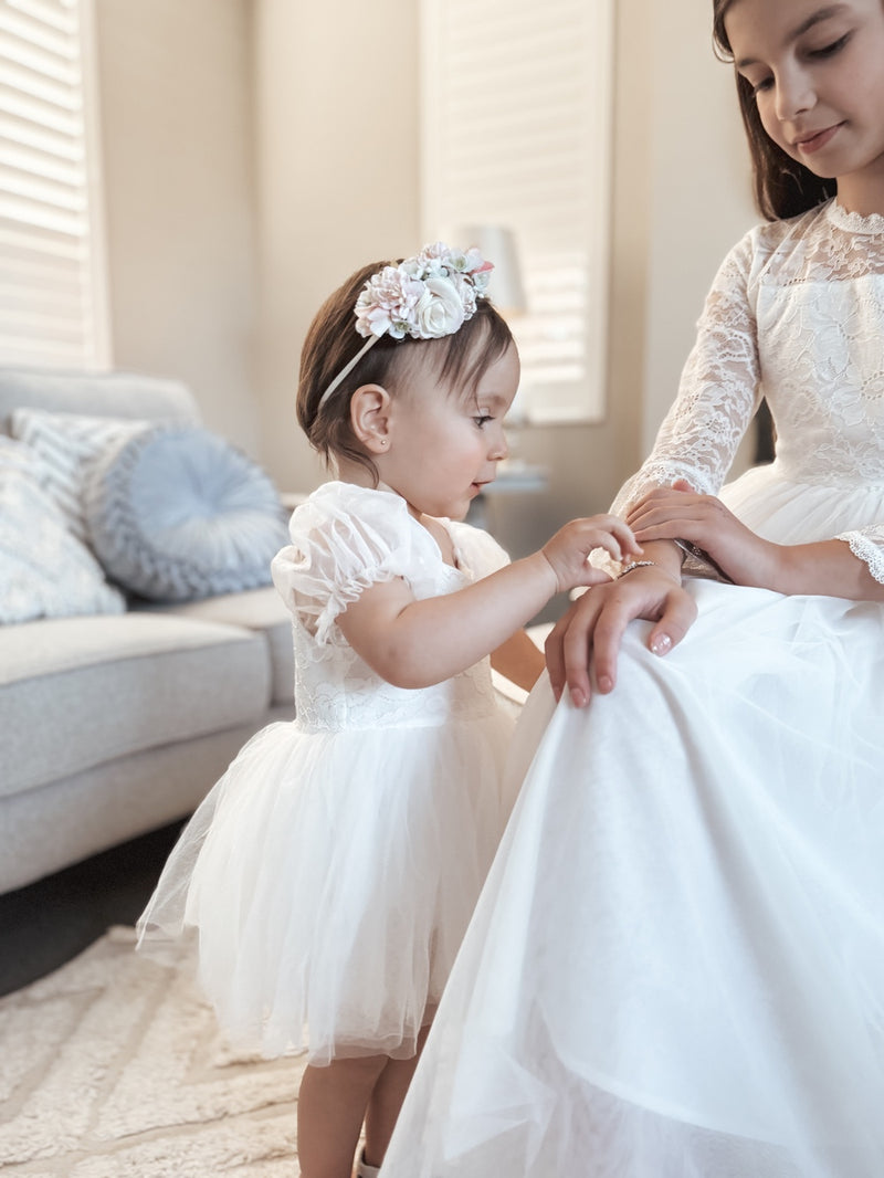 Harper Puff Sleeve White Baby Romper - A Little Lacey