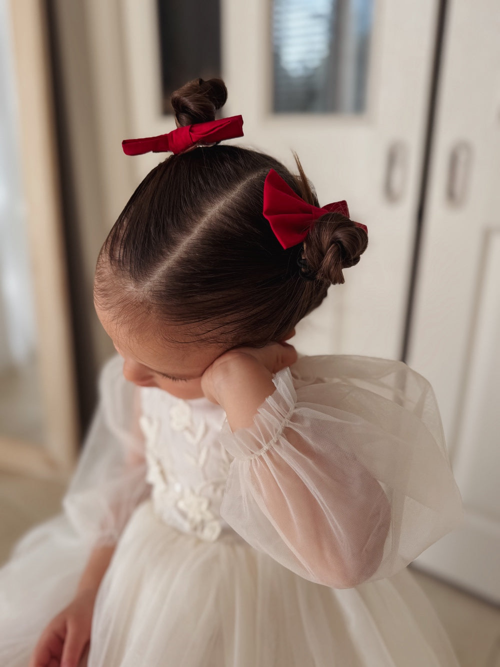 Red Christmas pigtail bow set for girls