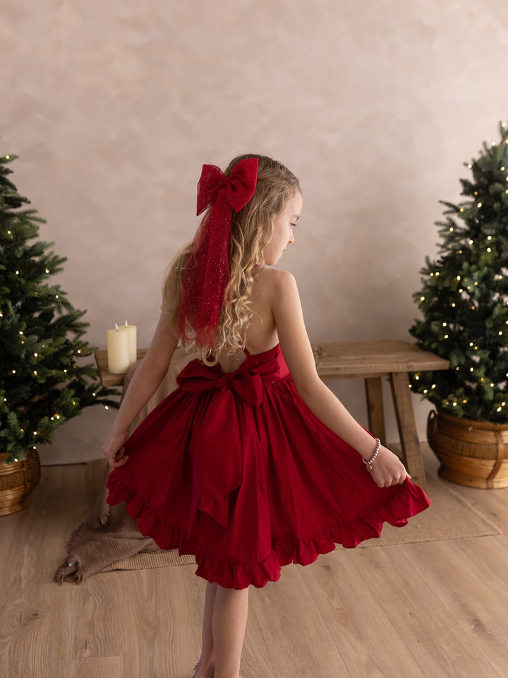 Red girls dress with statement bow back