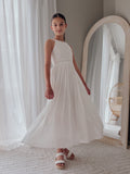 Girls white communion dress with lace bodice and flowing skirt