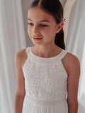 Classic white girls dress with lace embroidered top