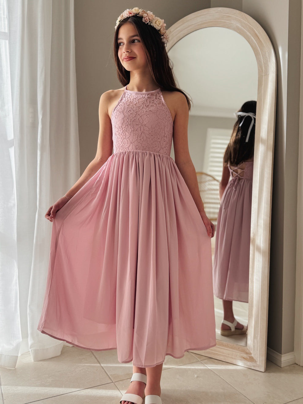 Elegant spin in dusty pink girls special occasion dress