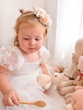 Girls flower headband with ivory and peach flowers