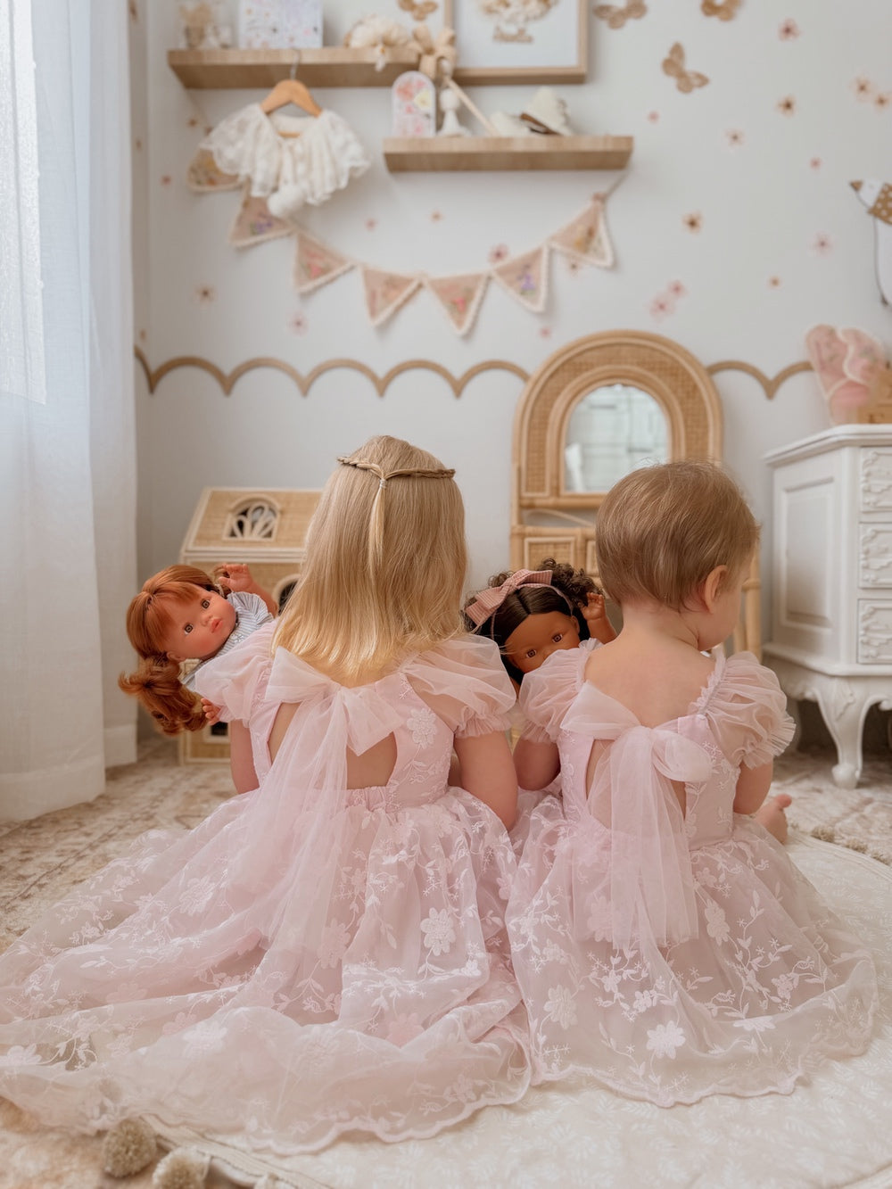 Baby flower girl dress in blush pink embroidered lace