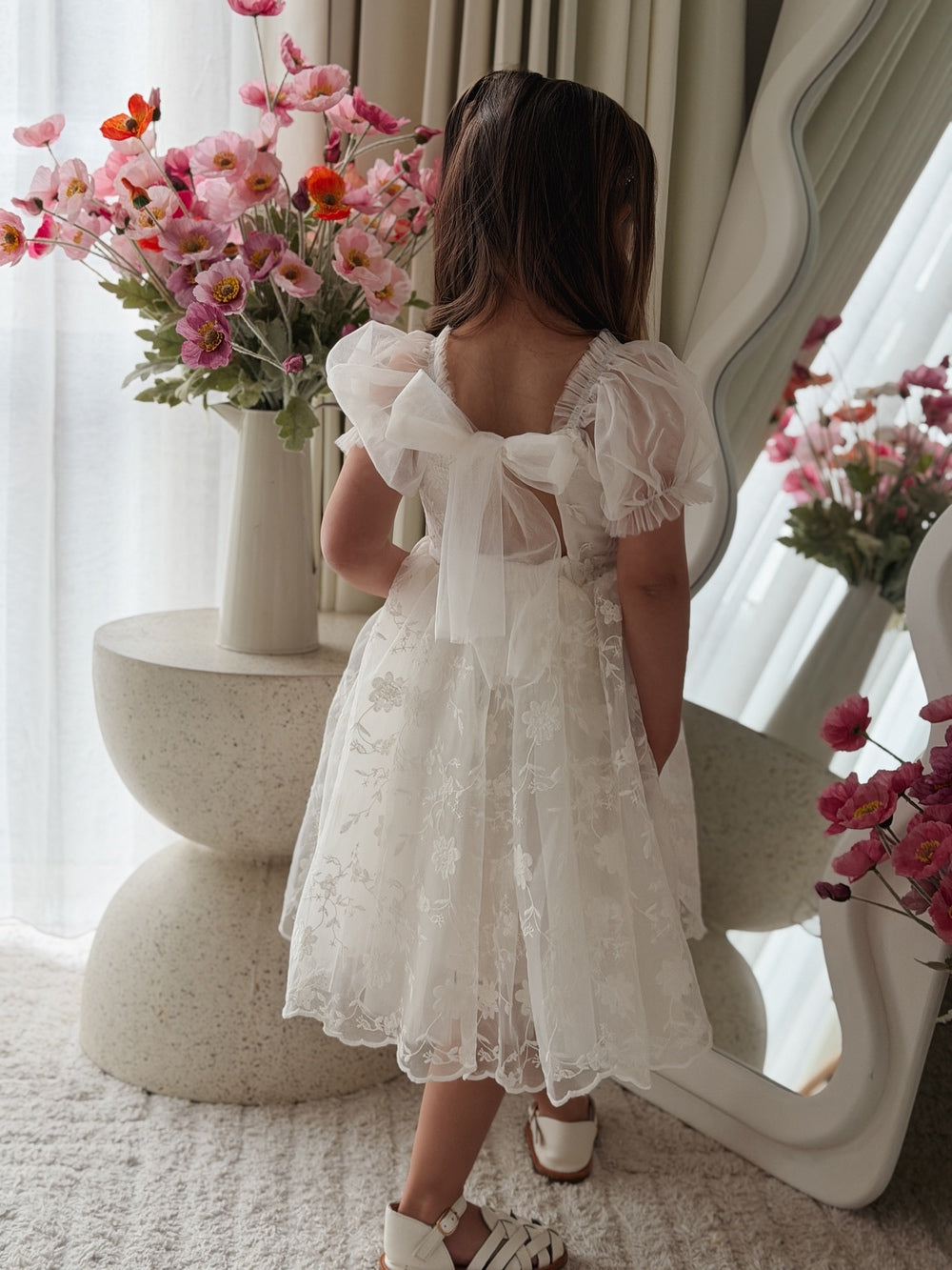 Isla Rose Girls Ivory Dress back detail